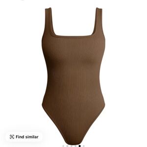 Ribbed Square Neck Brown Bodysuit